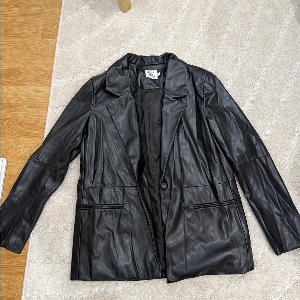Black Princes Polly Faux Leather Blazer Jacket - Womens